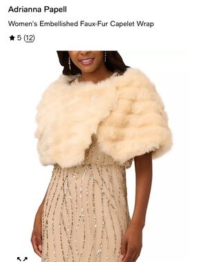 Adrianna Papell NWT Women's Embellished Faux-Fur Capelet Wrap